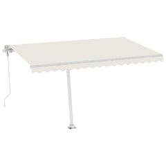 Cream freestanding retractable awning, 157.5x118.1 inches, with automatic crank and pole base.