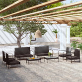 Garden Lounge Set Black PE rattan, powder-coated steel, glass