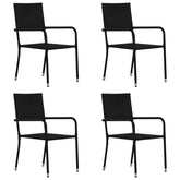Garden Dining Chair Set of 4 Black PE rattan, steel Medium