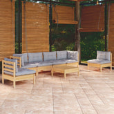 Garden Lounge Set Grey Solid pine wood, fabric (100% polyester)