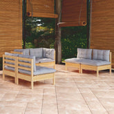 Garden Lounge Set Grey Solid pine wood, fabric (100% polyester)