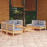 Garden Lounge Set Grey Solid pinewood, Polyester