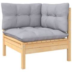 Garden Lounge Set Grey Solid pine wood, 100% polyester Large