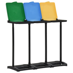 Multicolor polypropylene bin bag stand with lid, holding three separate waste bins.