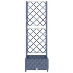 Blue gray PP garden planter with integrated trellis, measuring 15.7x15.7x47.8 inches.
