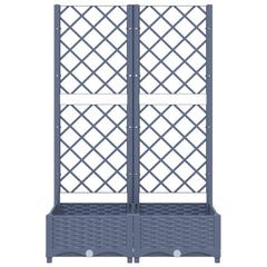 Blue gray garden planter with trellis, woven texture, and rectangular base for climbing plants.