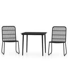 Dining Set Black PE rattan, powder-coated steel, glass Medium