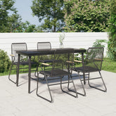 Garden Dining Set Black PVC Rattan, Powder-Coated Steel, Glass