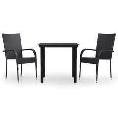 Garden Dining Set Black PE rattan, powder-coated steel, glass