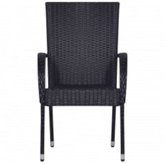 Garden Dining Set Black PE rattan, powder-coated steel, glass