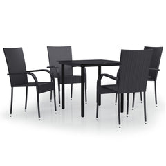Garden Dining Set Black PE rattan, powder-coated steel, glass