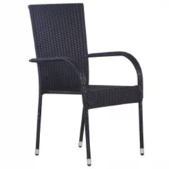 Garden Dining Set Black PE rattan, powder-coated steel, glass
