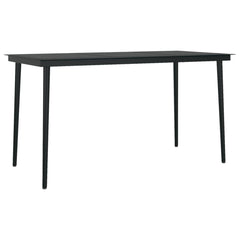 Garden Dining Set Black PE rattan, powder-coated steel, glass