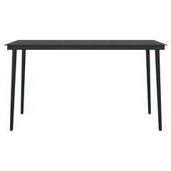 Garden Dining Set Black PE rattan, powder-coated steel, glass