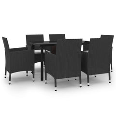 Garden Dining Set Black PE rattan, steel, glass Large