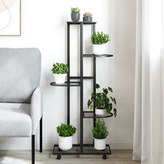 Flower Stand Black Powder-coated iron Tall Rollable