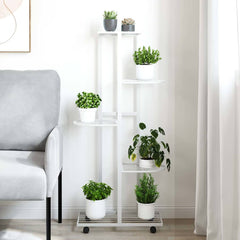 Flower Stand White Iron Tall Rollable Flower Stand