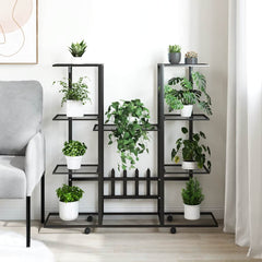 Flower Stand Black Powder-coated iron 37.2x9.6x36.0 in Rollable