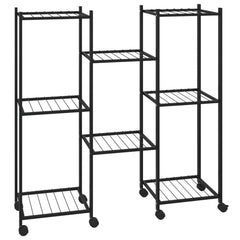 Flower Stand Black Powder-Coated Iron Tall Rollable
