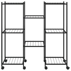 Flower Stand Black Powder-Coated Iron Tall Rollable