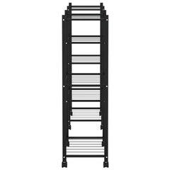 Flower Stand Black Powder-Coated Iron Tall Rollable