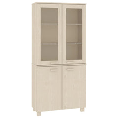Highboard Set of 2 Honey brown Solid pine wood, MDF, glass Large