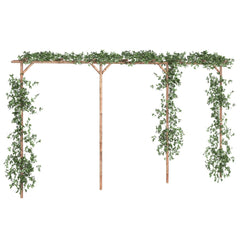 Bamboo pergola with climbing vines, measuring 151.6 by 15.7 by 80.7 inches, farmhouse style.