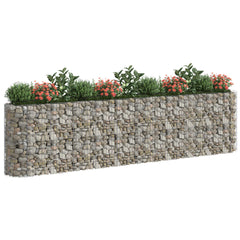 Galvanized iron gabion raised bed with rocks and orange flowers, 157.5x19.7x39.4 inches.