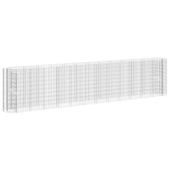 Long galvanized iron gabion raised garden bed with wire mesh, 185x19.7x39.4 inches.