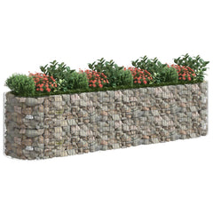 Galvanized iron gabion raised bed measuring 157.5x39.4x39.4 inches with plants.
