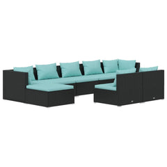 Garden Lounge Set Black, Water blue