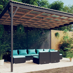Garden Lounge Set Black, Water blue