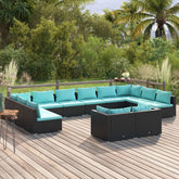 Garden Lounge Set Black, Water Blue