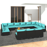 Garden Lounge Set Black PE rattan, powder-coated steel, plastic