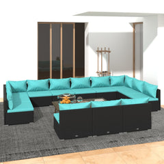 Garden Lounge Set Black PE rattan, powder-coated steel, plastic
