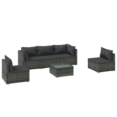 Garden Lounge Set Grey PE rattan 6-Piece Set Modular