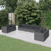 Garden Lounge Set Grey PE Rattan, Powder-coated Steel, Plastic
