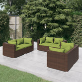 Garden Lounge Set Rattan Brown, Cushion Green