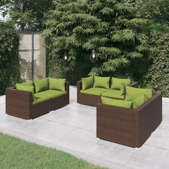 Garden Lounge Set Rattan Brown, Cushion Green