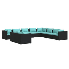 Garden Lounge Set Black, Water blue