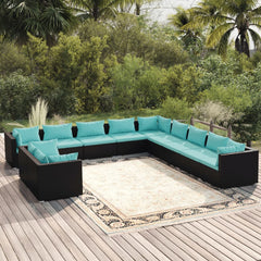 Garden Lounge Set Black PE rattan Large Water-resistant materials