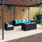 Garden Lounge Set Poly Rattan Black, Water Blue Cushions
