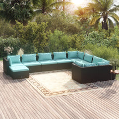 Garden Lounge Set Black and water blue