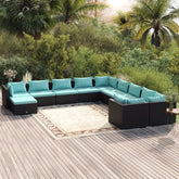 Garden Lounge Set Black, Water Blue