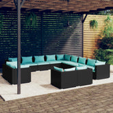 Garden Lounge Set Black, Water Blue