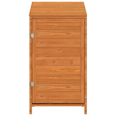 Brown solid fir wood garden shed measuring 21.7x20.5x44.1 inches with slatted doors.
