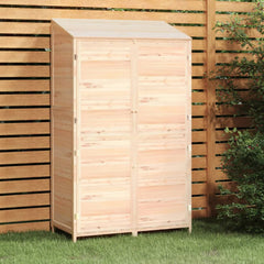 Tall solid fir wood garden shed with double doors and slanted roof, ideal for outdoor storage.