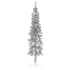 Slim Artificial Half Christmas Tree Silver PVC, Steel Slim