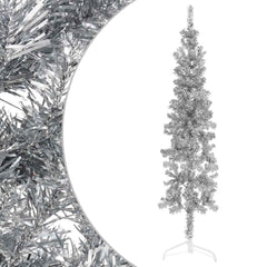 Slim Artificial Half Christmas Tree Silver PVC, Steel Slim