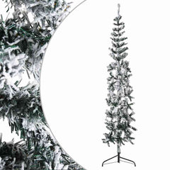 8ft slim half Christmas tree with snow-flocked tips and a sturdy steel stand.